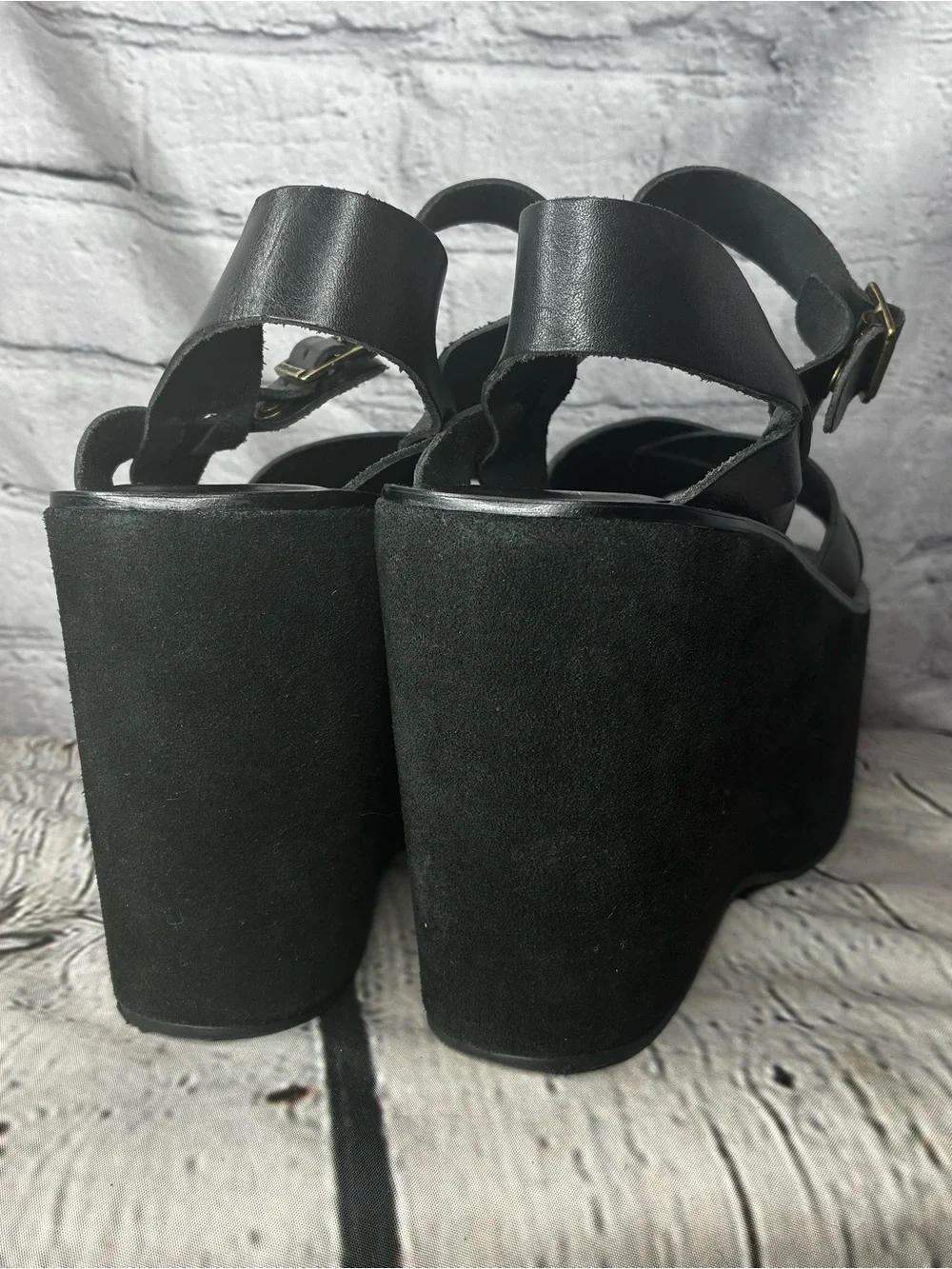 Vtg Kork-Ease Goth Bratz Black Chunky Suede Platform Leather Strappy Sandals 9